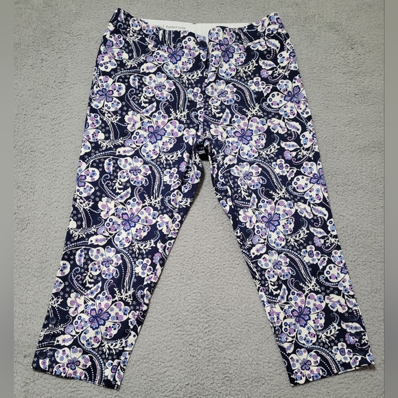 Talbots Perfect Crop Colorful Purple Floral Cropped Pants Size 10P - Picture 1 of 12